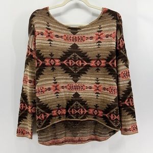 Denim & Supply Ralph Lauren Pink Brown Southwestern Boat Neck Sweater Medium